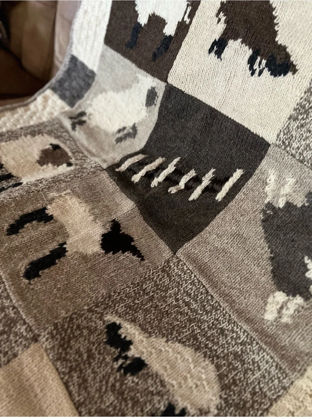 Handmade Sheep & Border Collie Wool Blanket/ Afghan Fleece Lined Peruvian Wool